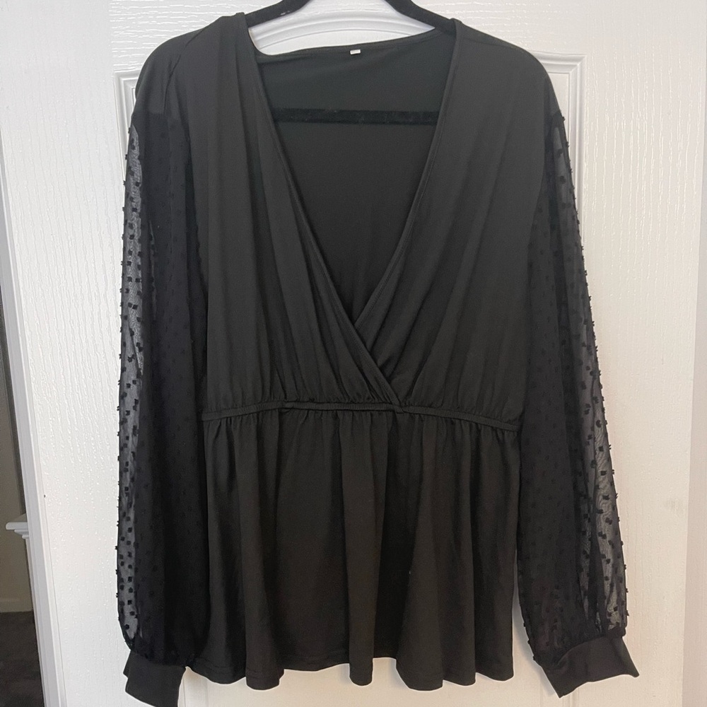 Plus Size Swiss Dot Peplum Top